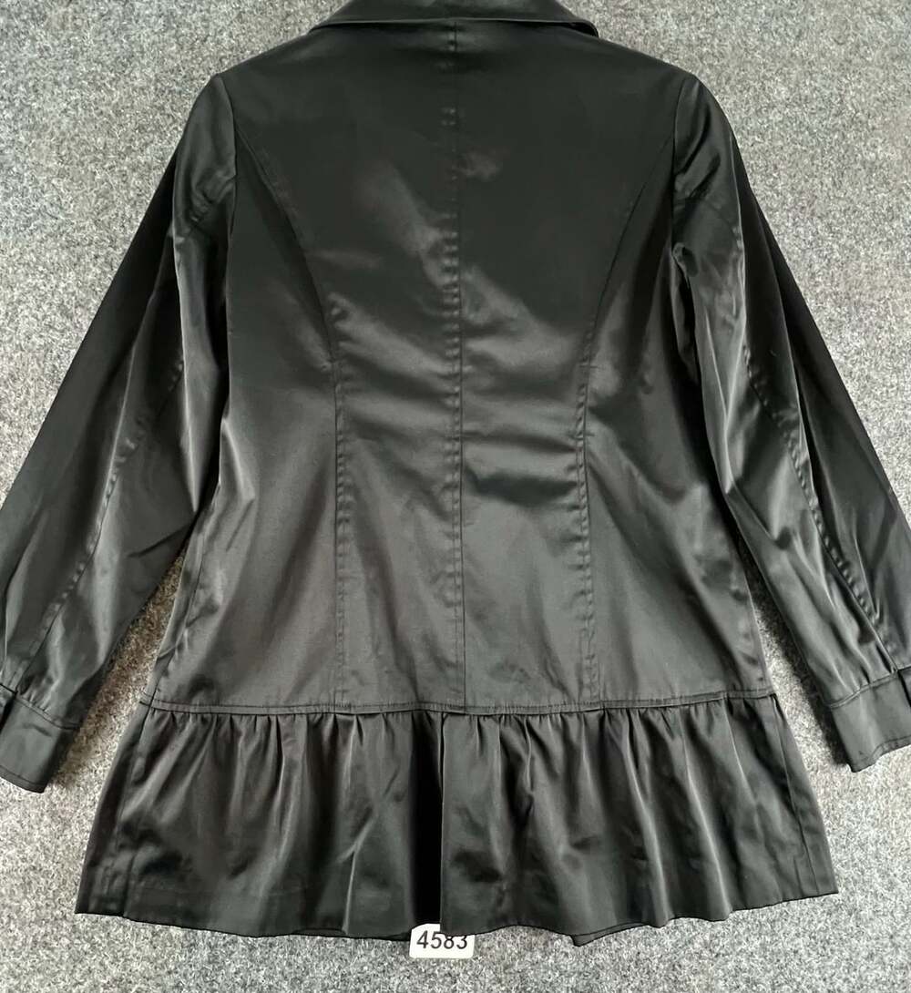 Mac & Jac Peplum Trench Coat Size M Black Button Front Jacket